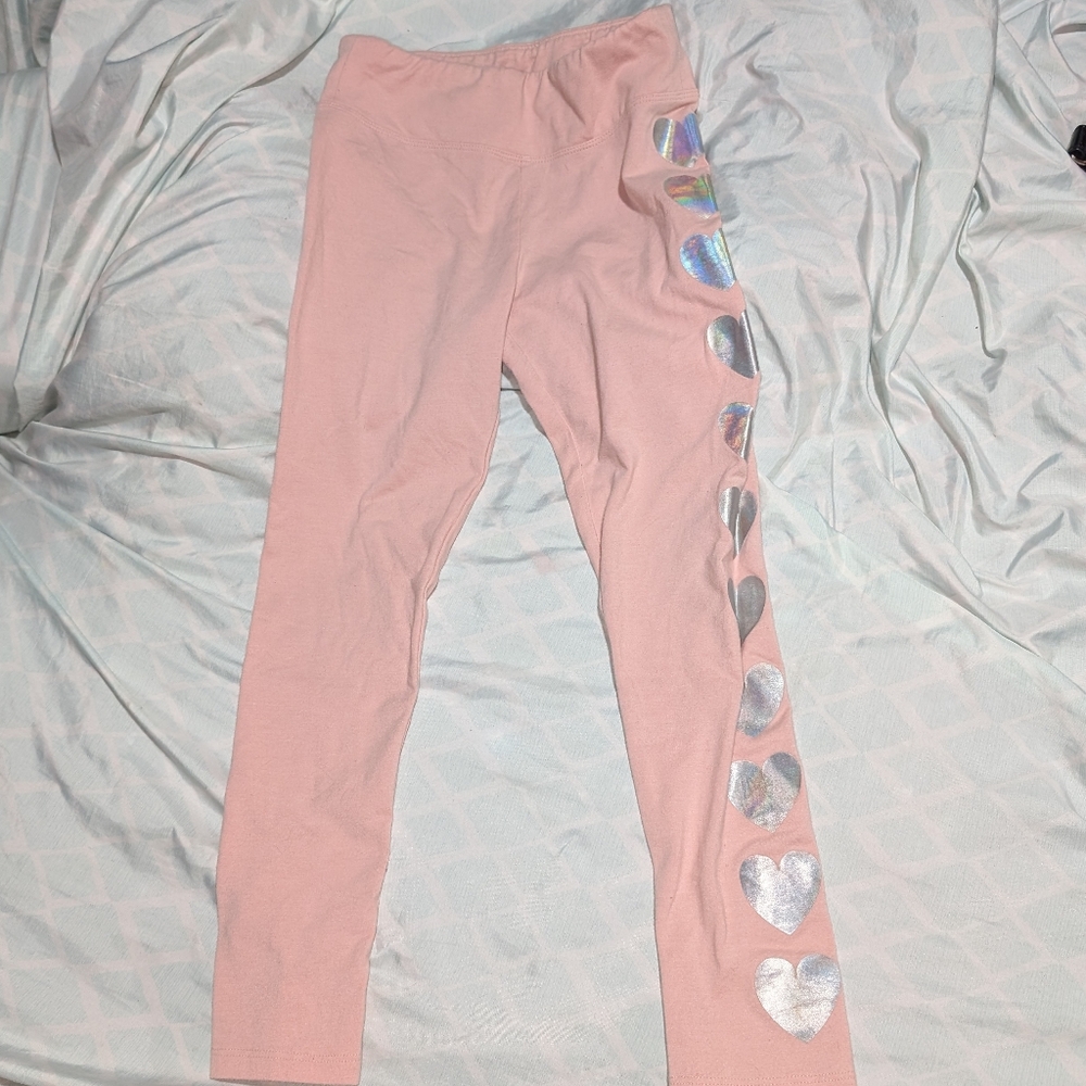 Kids Pink Leggings with Silver Heart Accents